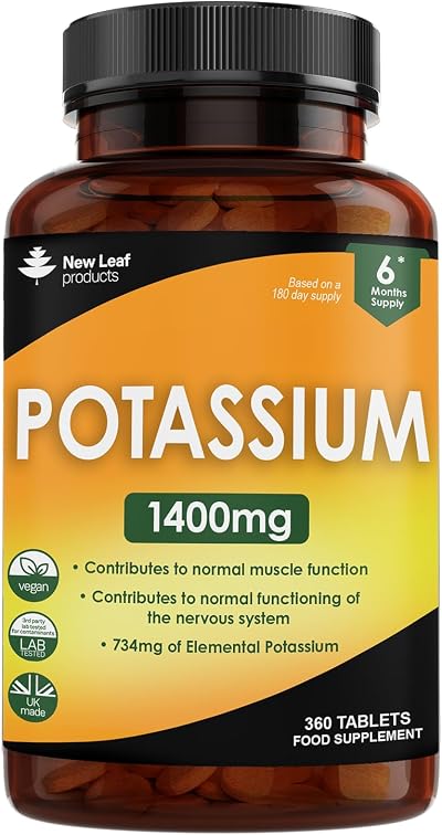 New Leaf Potassium Supplements 1400mg High Strength 360 Tablets Vegan