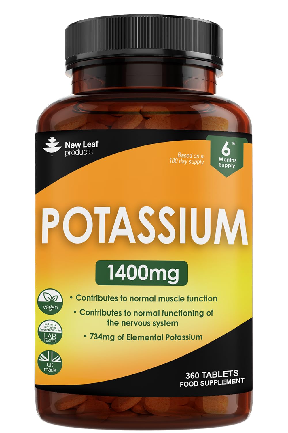 Potassium Supplements 1400mg High Strength - 360 Vegan Potassium Tablets Mineral Electrolytes Supplement Contributes to Normal Muscle Function, Nervous System - Gluten-Free, Non-GMO, Made in UK