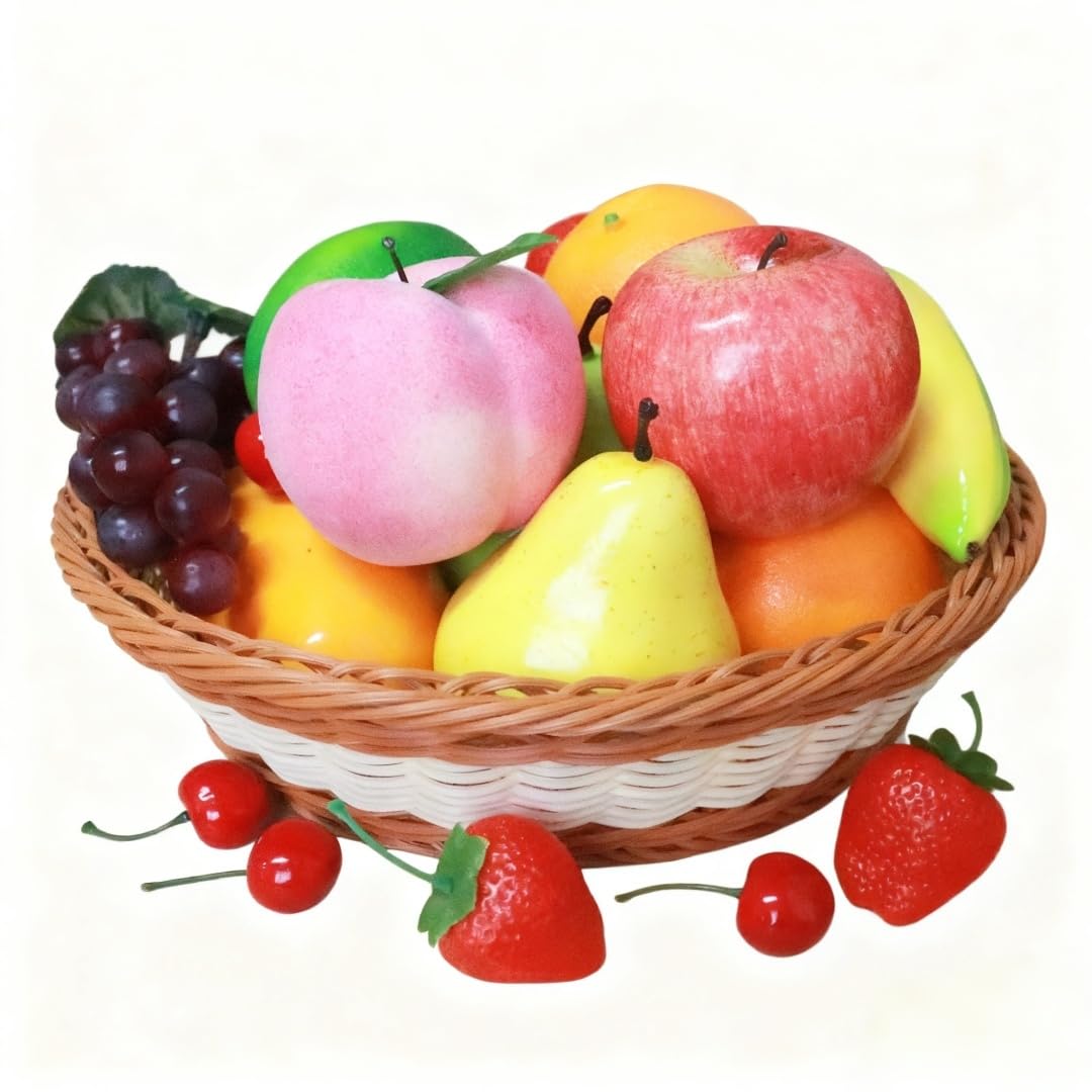 Photo 1 of 20-Piece Foam Artificial Fruit Set, Lifelike Fake Apples Oranges Grapes Bananas for Dining Table Centerpiece?Kitchen Decor, Store Display, Photography Props?Indoor Display