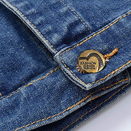 iYYVV Mens Autumn Winter Casual Long Sleeve Turn Down Distressed Solid Denim Jacket Coat