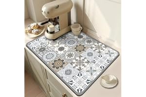 Kitchen Countertop Mat Vintage Tile Pattern Oil Proof Water Resistant Pad For Coffee Bar Dining Table Non Slip Durable Surfac