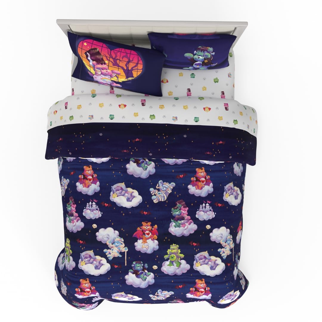 Franco Care Bears x Universal Monsters Halloween Bedding 7 Piece Super Soft Cozy Reversible Comforter and Sheet Set with Sham, Full, (Officially Licensed Product) Image