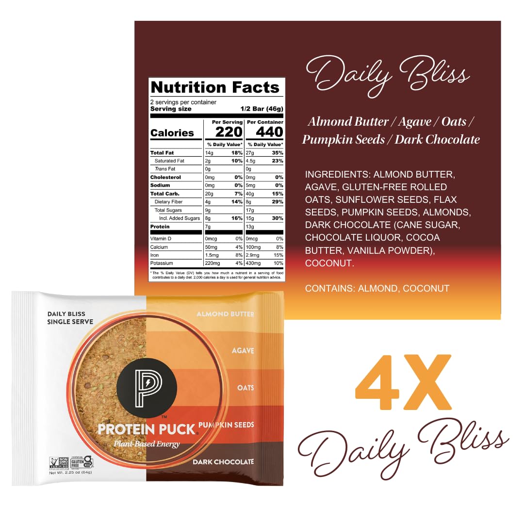 Protein Puck Plant Based Bars | Snacks with Vegan Protein | 16 Count | 3.25 oz Full Size | Gluten Free, Non Dairy, Kosher Certified Non GMO Premium Healthy Bars | Variety Pack