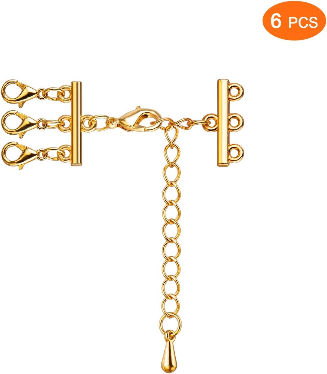 SoFire 6 Sets Multi Strand Clasps Necklace Bracelet Connectors for DIY Jewelry Making (Gold, 3 Holes)
