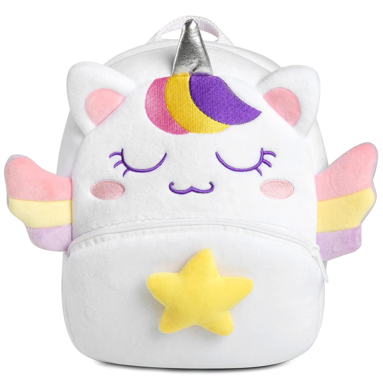 VASCHY Children's Backpack, Small Cute Plush Backpack for Boys and Girls, Unique Patent Lightweight Kindergarten School Bag, 145-Unicorn White, Taille unique, Casual