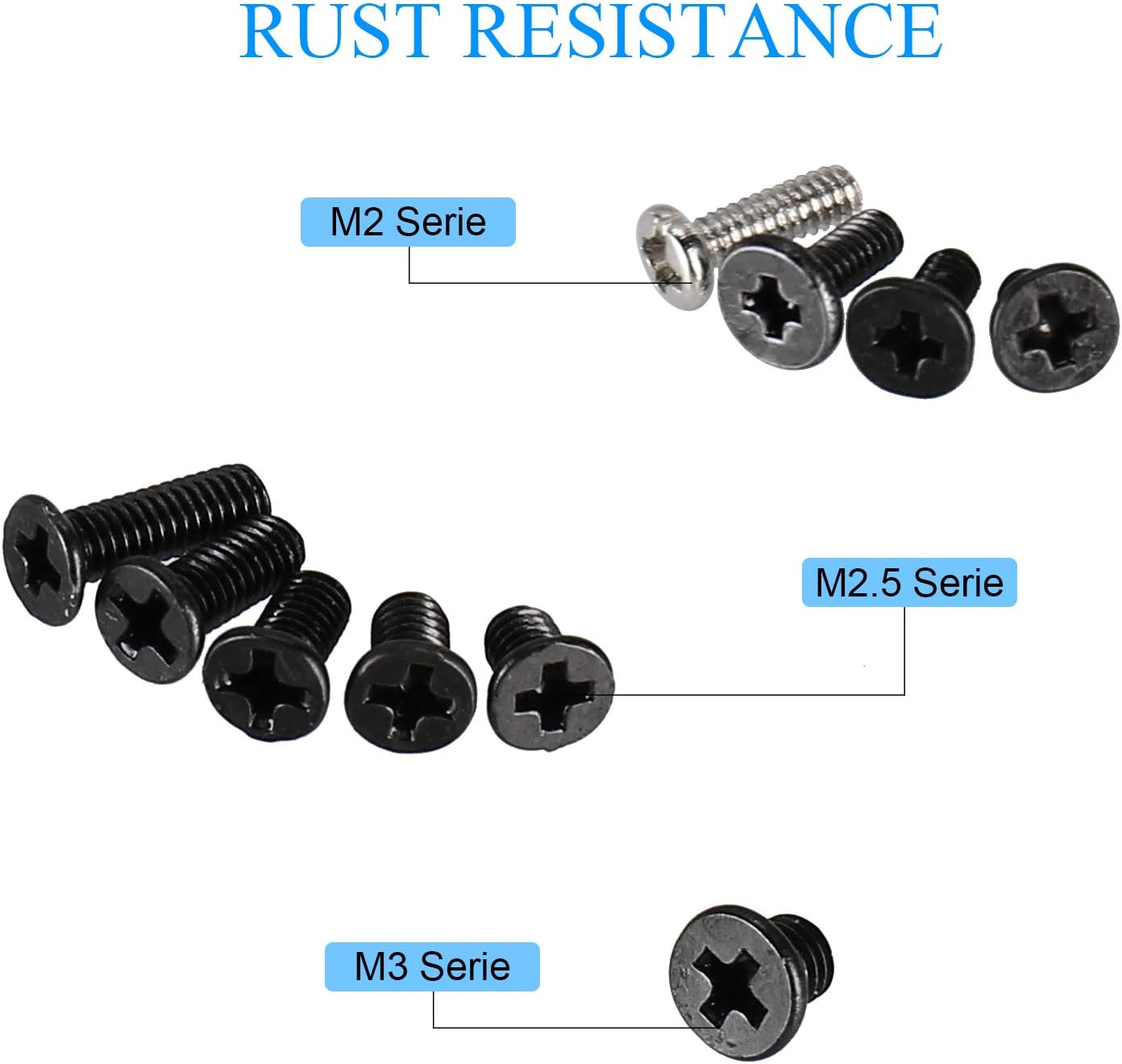 FandWay 500Pcs M2 M2.5 M3 Laptop Notebook Computer Screws Kit,Phillips Flat Head Screws - Image 4