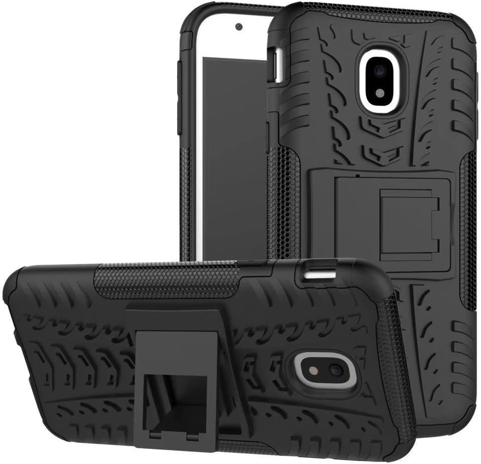 SS Tech Case for Samsung J3 2017 / J3 Pro (J330) Black Shock proof light weight Tough Armour case with Hybrid Dual Layer Protection Cover with Kickstand [Tyre Design] [Good Grip] case cover [Black]