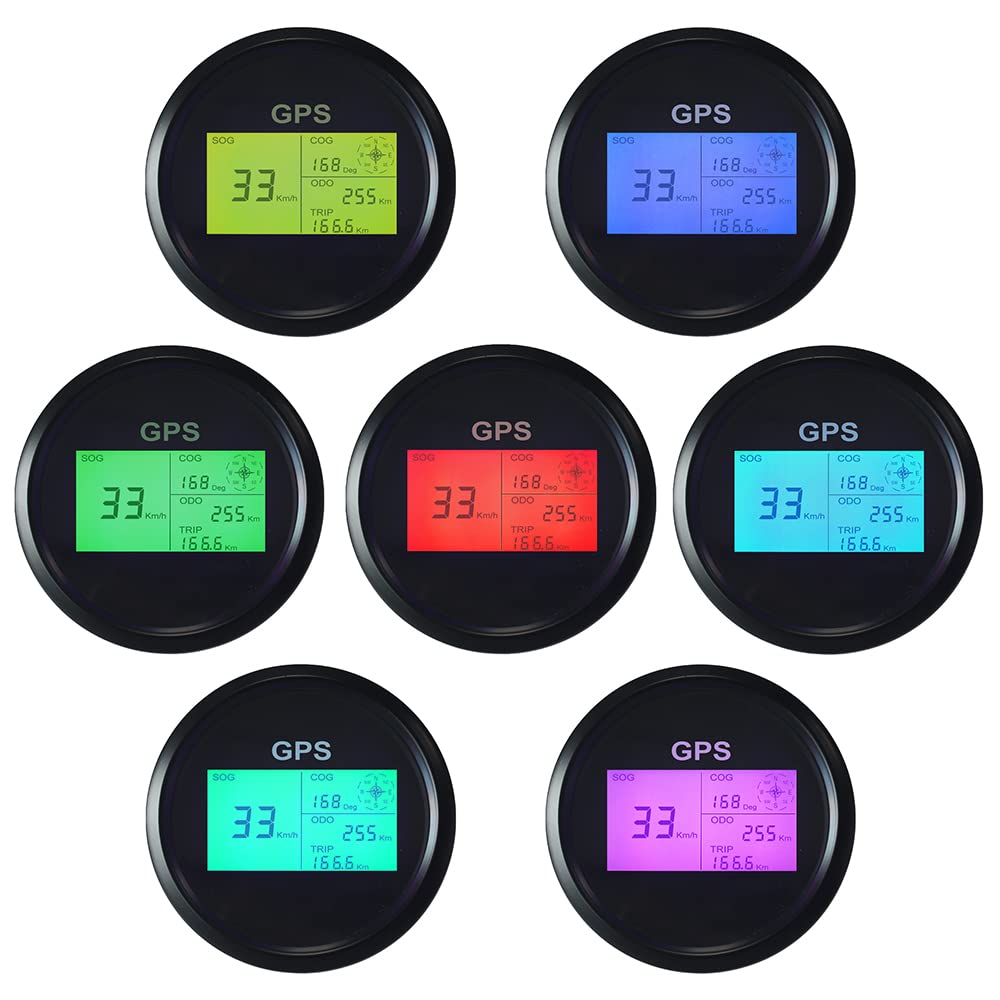 ELING GPS Speedometer Digital Speed Gauge Odometer Tripmeter For Auto Marine with GPS Antenna 7 Back-lights 85mm