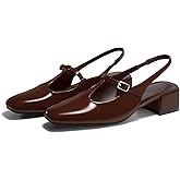Coutgo Womens Mary Jane Slingback Low Heels T Strap Chunky Heel Closed Toe Pumps Wedding Party Dress Shoes