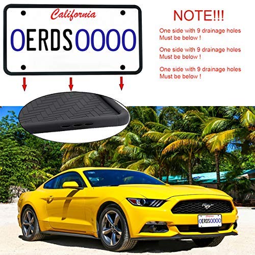 ZOORE 2PCS Premium Silicone License Plate Frames, Car Tag Holders with 9 Drainage Holes, Ideal Universal American Auto Licenses Plate Covers Holder Rust-Proof/Rattle-Proof/Weather-Proof Black