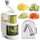 Badelite Vegetable Spiralizer 4-IN-1 Rotating Blade Veggie Spiralizer Zucchini Noodle Maker with Strong Suction Cup Spiral Vegetable Cutter Slicer - White
