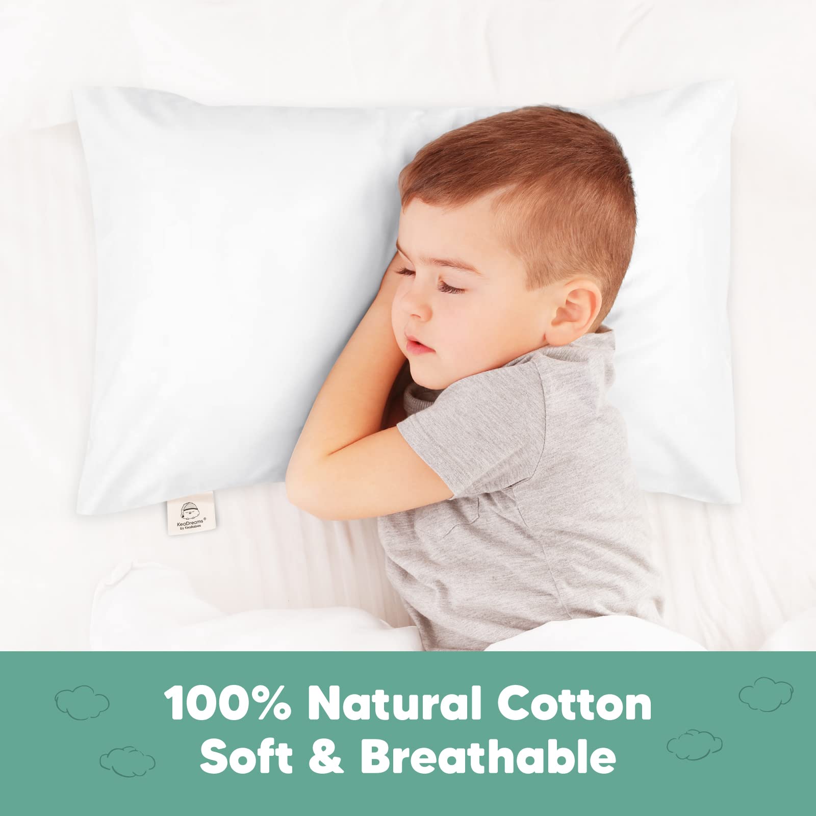 KeaBabies Toddler Pillow with Pillowcase and Toddler Pillowcase for 13X18 Pillow - 13X18 Soft Organic Cotton Toddler Pillows for Sleeping - Organic Toddler Pillow Case for Boy, Kids