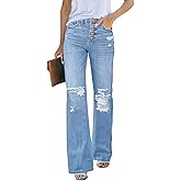 LookbookStore High Waisted Ripped Flare Jeans for Women Distressed Bell Bottom Jeans Wide Leg Pants