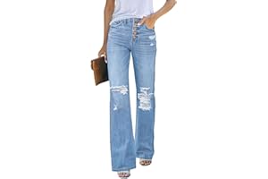 LookbookStore High Waisted Ripped Flare Jeans for Women Distressed Bell Bottom Jeans Wide Leg Pants