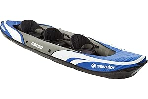 Sevylor Big Basin 3-Person Inflatable Kayak with Adjustable Seats & Carry Handles, Heavy-Duty PVC Construction for Rugged Use & Boston Valve for Easy Inflation/Deflation
