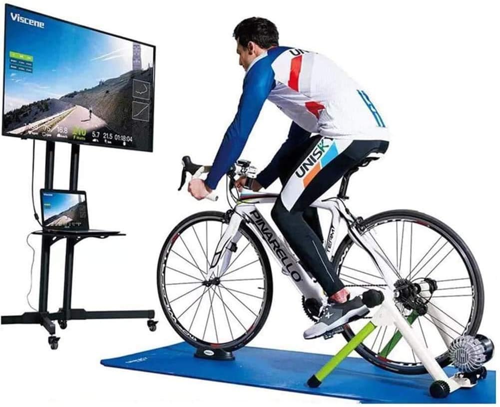 JSBVM Smart Indoor Bike Trainer Bluetooth and ANT+ Capable Fluid Resistance Exercise Trainer Quiet Noise Reduction Stationary Bike Stand for Zwift