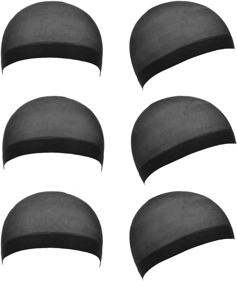 Qiuyan 6pcs Soft Nylon Wig Cap Unisex Hair Cup Black