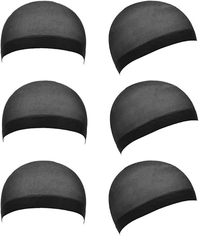 Qiuyan 6pcs Soft Nylon Wig Cap Unisex Hair Cup Black