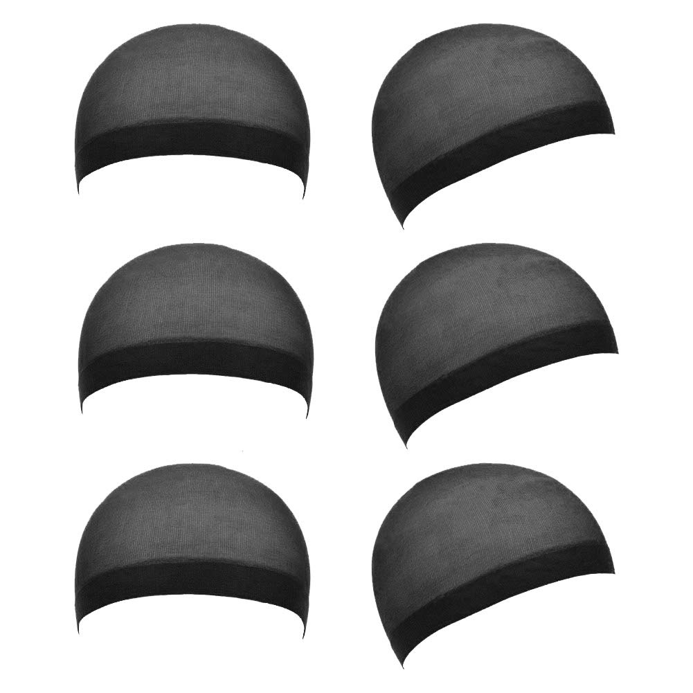 Qiuyan 6pcs Soft Comfortable Stretchy Nylon Wig Cap Unisex Wig Stocking Cap Hair Cup for Women and Men - Black