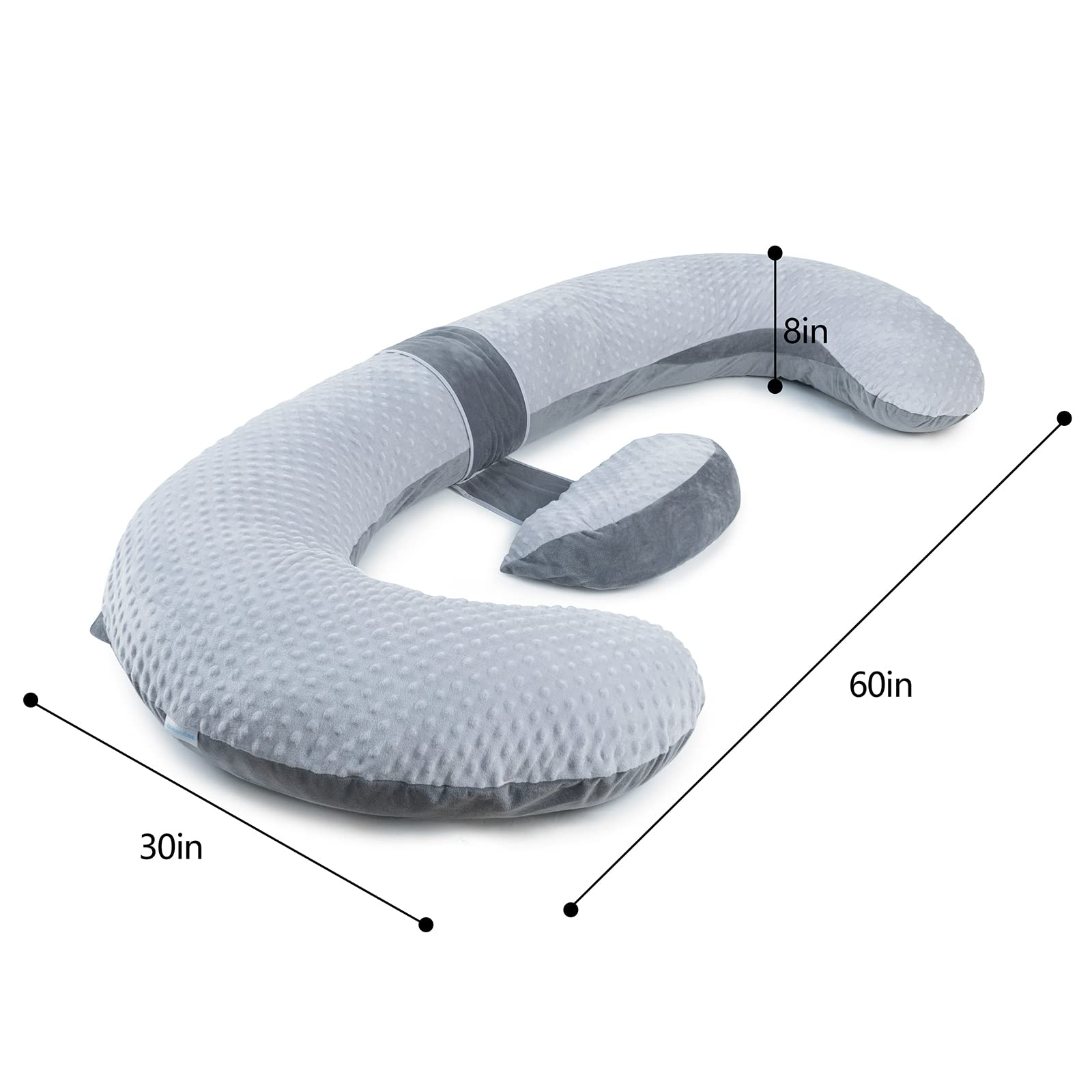 QUEEN ROSE Pregnancy Pillows, E Shaped Full Body Pillow for Sleeping, with Pregnancy Wedge Pillow for Belly Support, 60 Inch Maternity Pillow for Side Sleeper, Grey Velvet