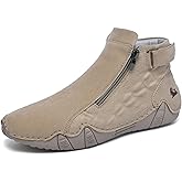 Boaobaihuo Mens Mid-Top Leather Chukka Ankle Boots with Side Zipper Casual Comfortable Round Toe Non-Slip Flats Loafers for Walking Outdoor Hiking
