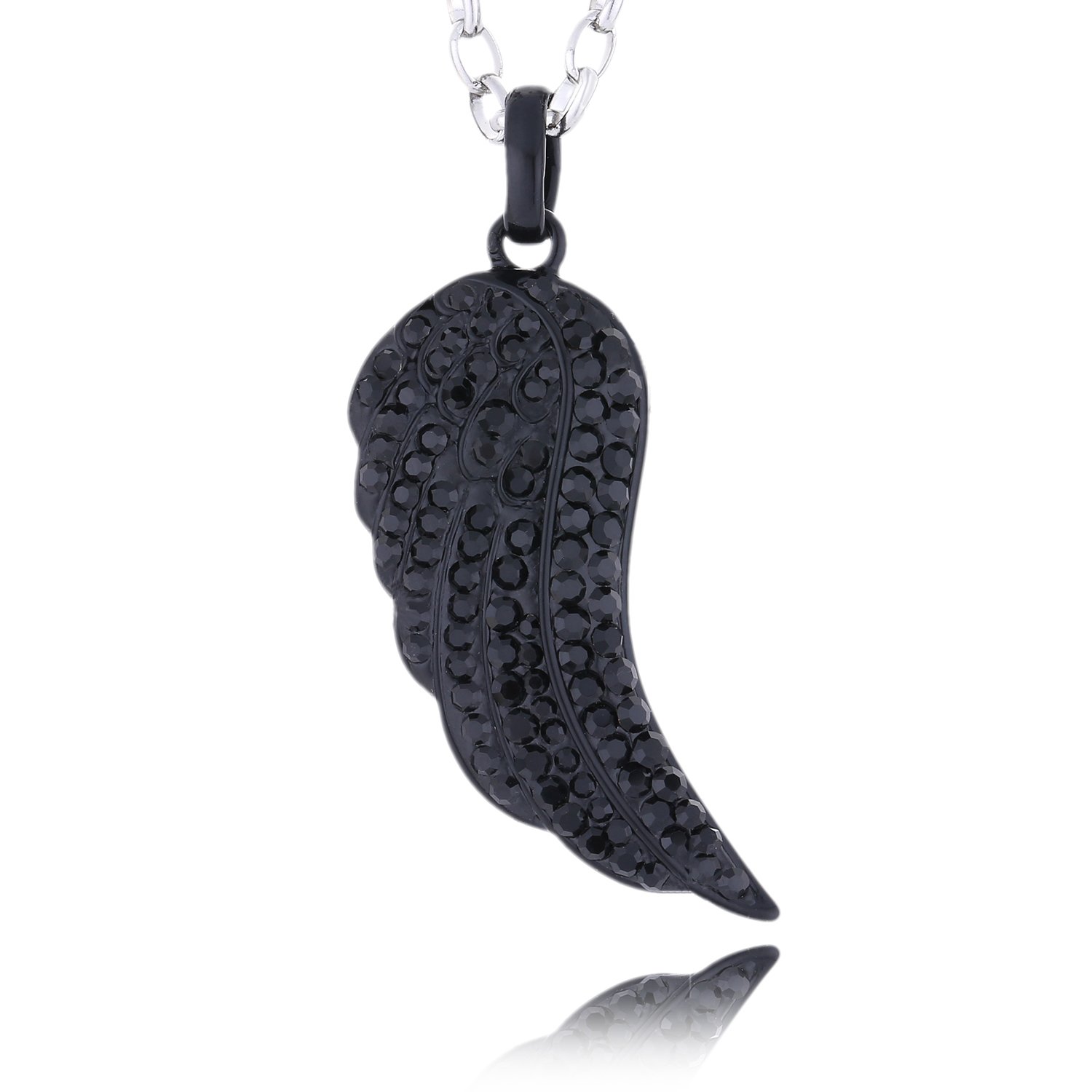Morella Women’s Necklace Angel's Wing with Zirconia Stones 70 cm 27.56" Black and Velvet Bag