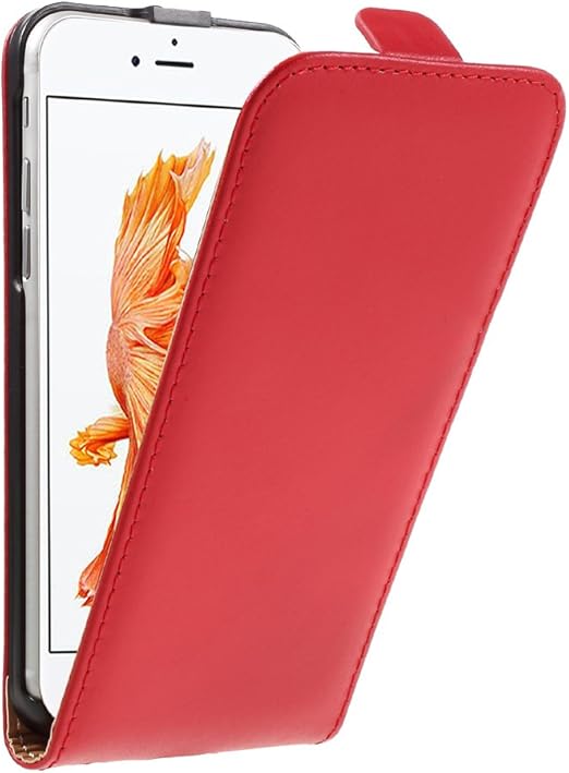 iPhone 8 Phone Genuine Leather Flip Case Slim Cover Up Down Red+2