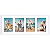 decorUhome 8x20 Picture Frames Collage Wall Decor, Display 4Pcs 4x6 Photos with Mat or 1Pcs 8x20 Unmatted, 4 4x6 Collage Picture Frames for Wall Mounting, White
