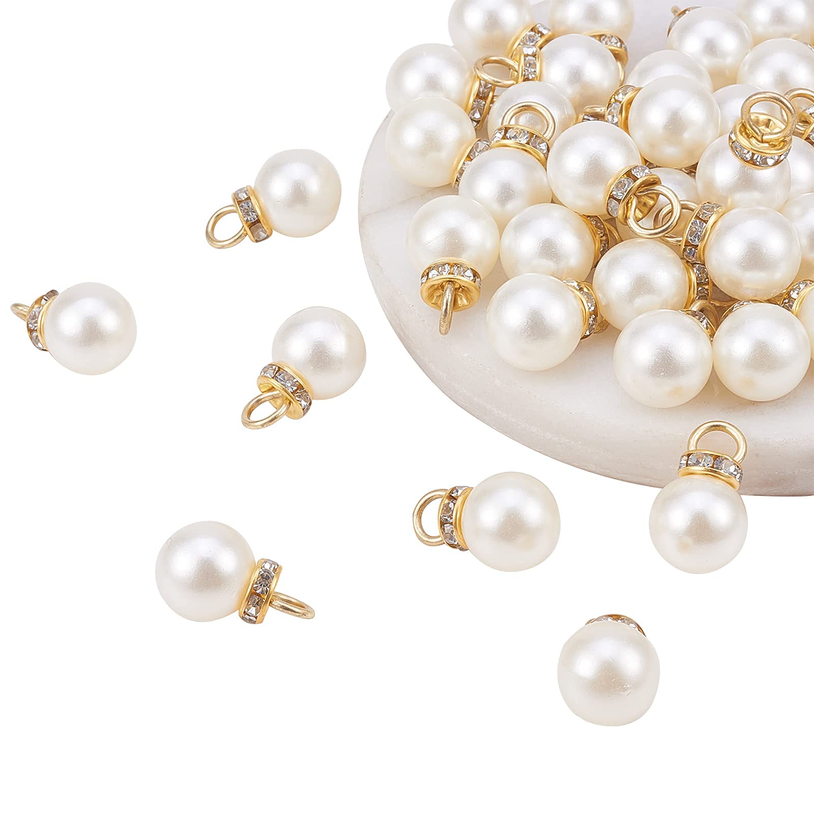 Airssory 50 Pcs Vintage Imitated Pearl Pendants with Crystal Rhinestone Faux Pearl Beads Charms Bulk for Necklace Bracelet Earrings Jewellery Making DIY Accessories - 12x19.5mm