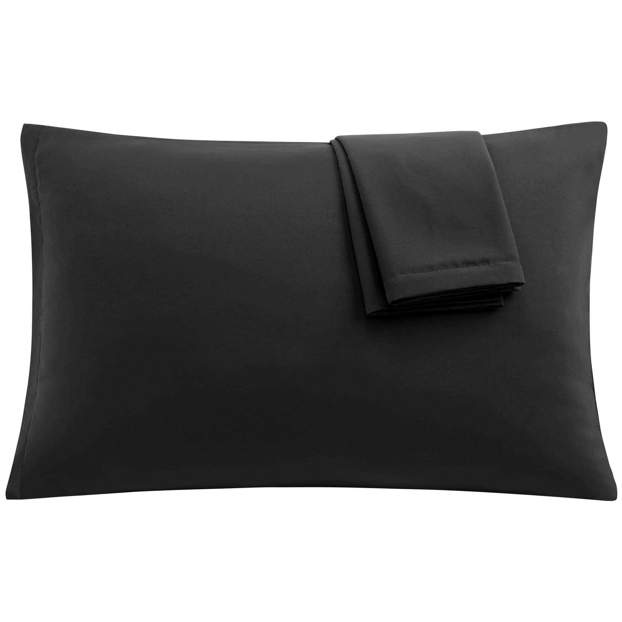 sourcing map 2 Pack Pillow Cases Soft 1800 Series Microfiber Pillowcases Set with Zipper Black King(20"x36")