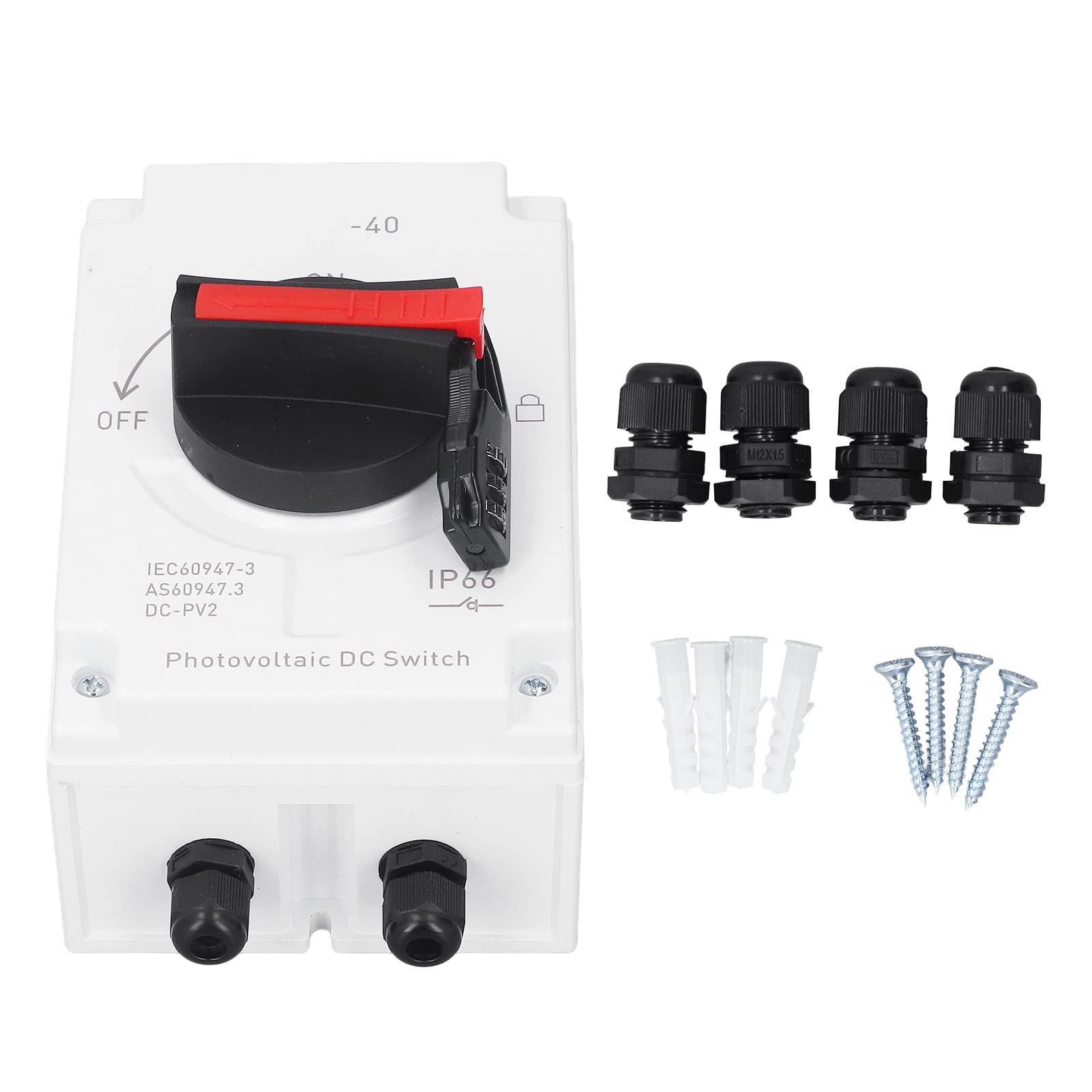 Generic 4P 32A DC1000V IP66 Photovoltaic DC Switch, Black, Rotary, Manual, Pull Actuator