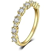 JewelryPalace Classic Cubic Zirconia Wedding Rings for Women, Half Eternity 925 Sterling Silver Promise Ring for Her, Round Cut Simulated Diamond Anniversary Band Ring