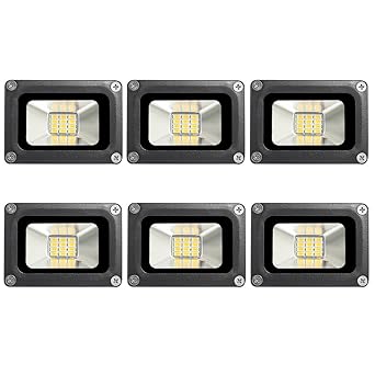 6Pcs 10W LED Flood Light Warm White (2800-3200K) IP65 Outdoors Security Wall Lamp 12V 800-900LM Außenstrahler für Korridor, B
