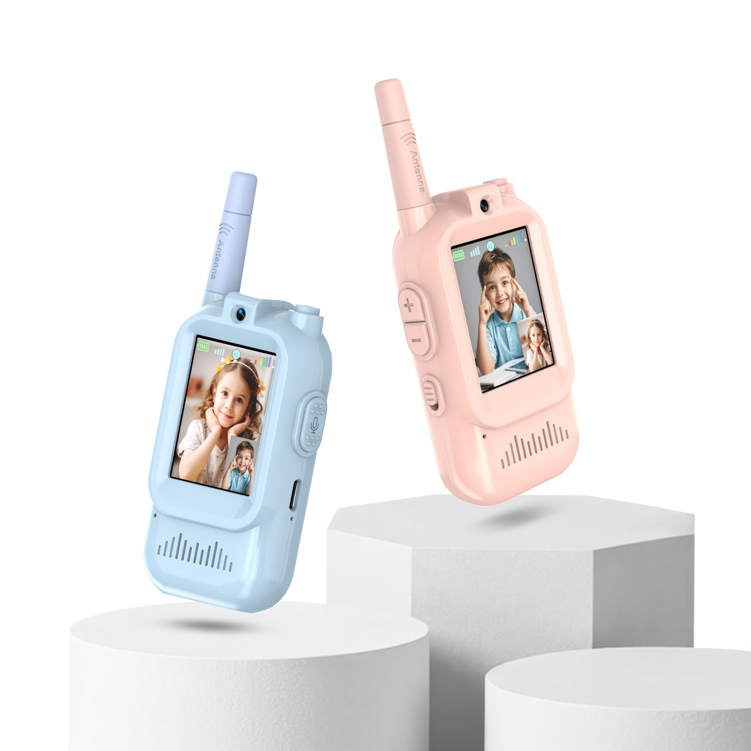 Lurowo Video Walkie Talkies for Kids, 2 Packs Rechargeable Two-way Display kids Walkie Talkies, With Fun Voice Conversion and Screen Disply, Suitable For 3-12 Years Old (Pink+Blue)
