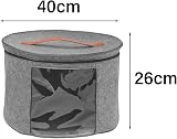 DYOUen Felt Hat Storage Box Round Foldable Clear Window Handle Grey Wardrobe view 2