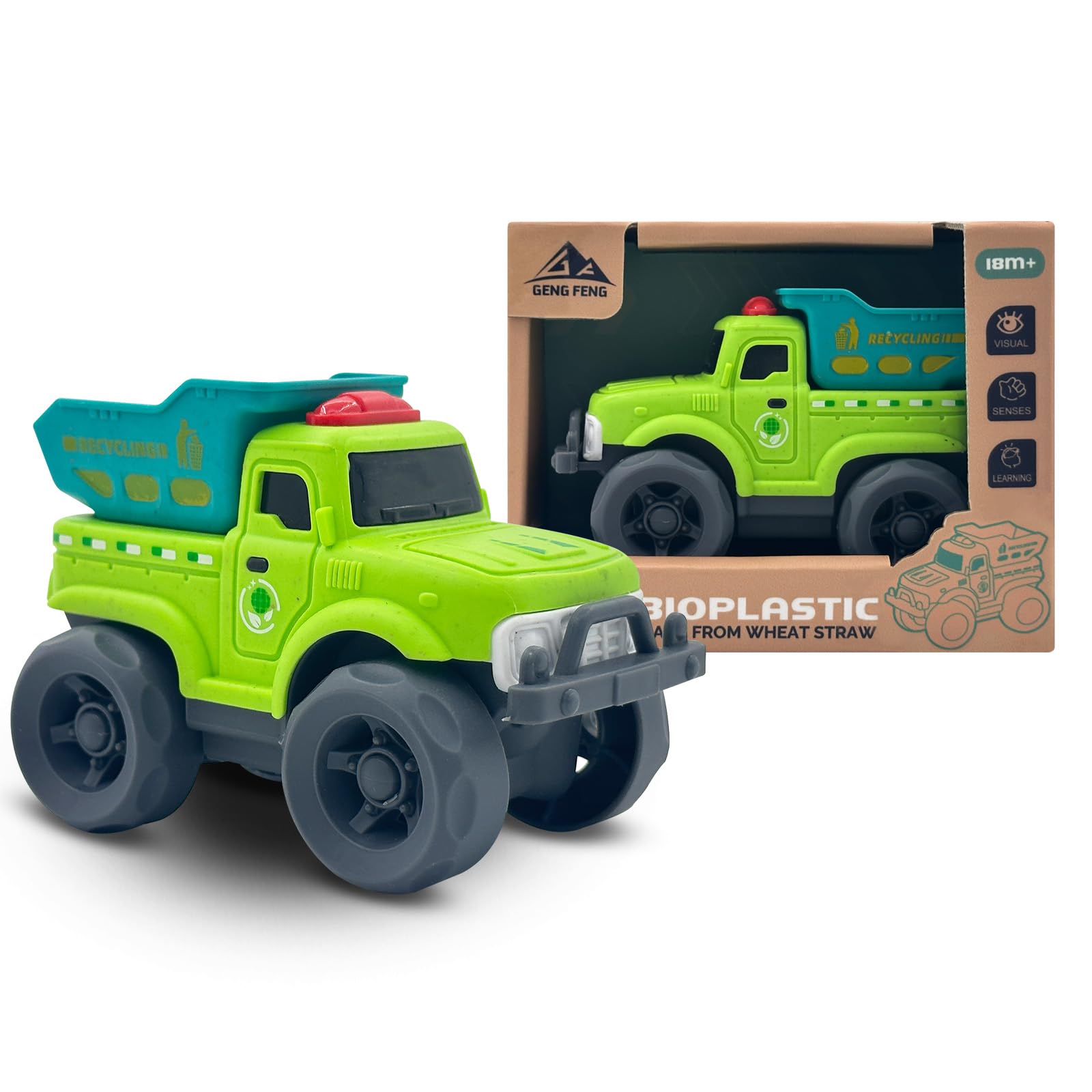 Cicili Toddler Car Toys for Boy Girl 1-3 Year Old, Dump Truck Green Recycling Truck, BPA Free, Phthalates Free, PVC, Recycled Plastic, Toddlers Toy for Fine Motor Skills, for Boys Girls