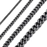 Richsteel Hip Hop Miami Cuban Link Chain Necklace For Men Women Rapper 3/6/9/12MM Wide 14''/18''/20''/22''/24''/26''28''30'' Length Stainless Steel/Gold/Black Plated Jewelry Chains(with Box