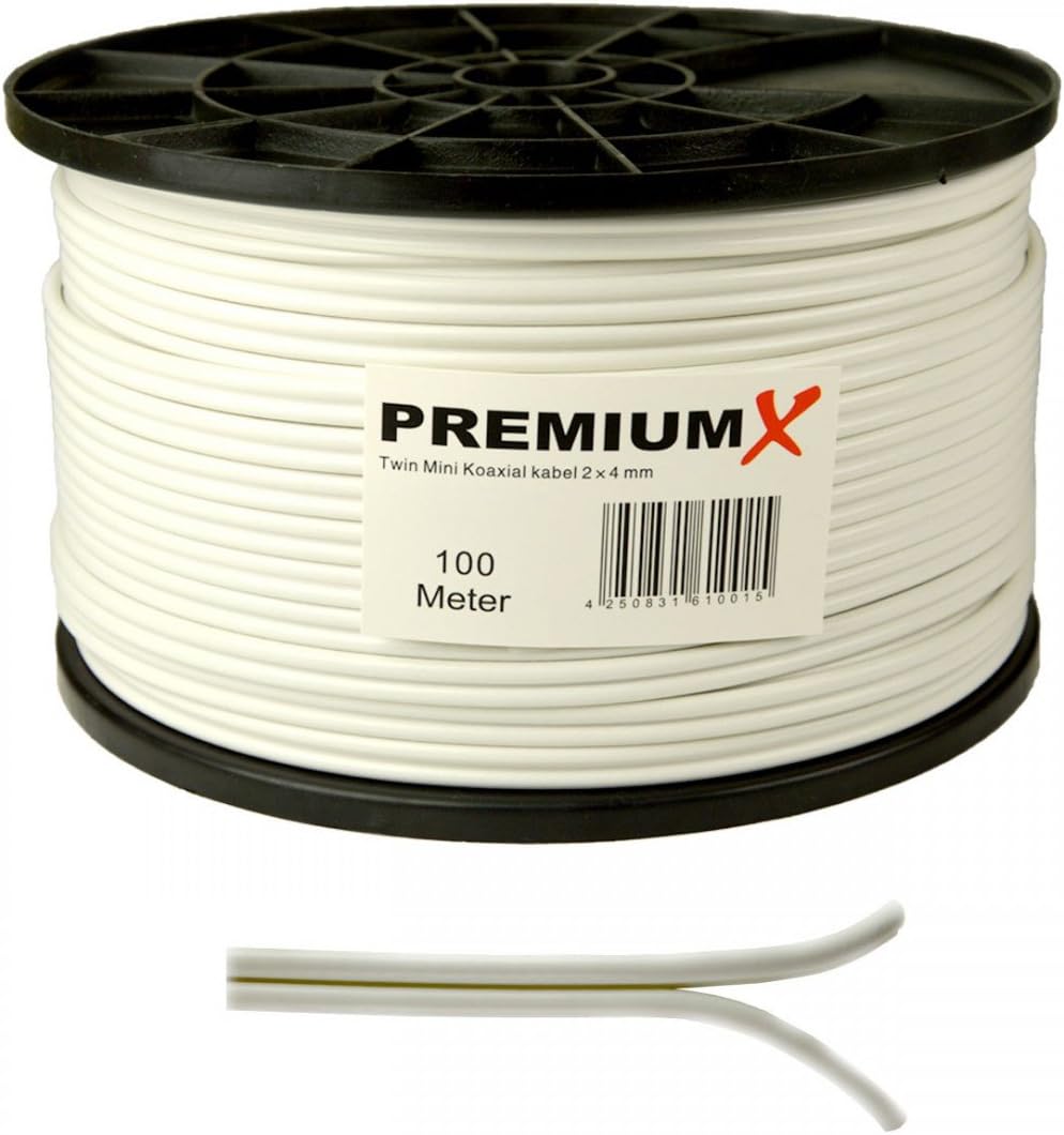 100 meter satellite coaxial cable 90dB Twin Mini 2x 4 mm, white