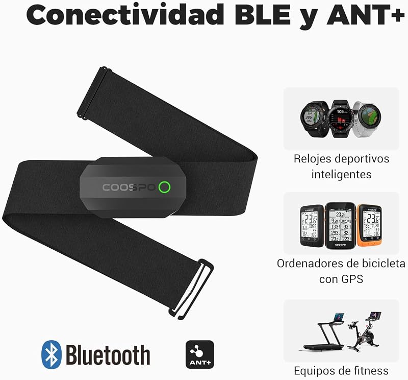 H808S Frecuencia Cardíaca Bluetooth Banda Monitor Sensor de Frecuencia Cardíaca Deportivo Ant+ para CoospoRide, Wahoo, adidas Run, Rouvy, Pulsoid
