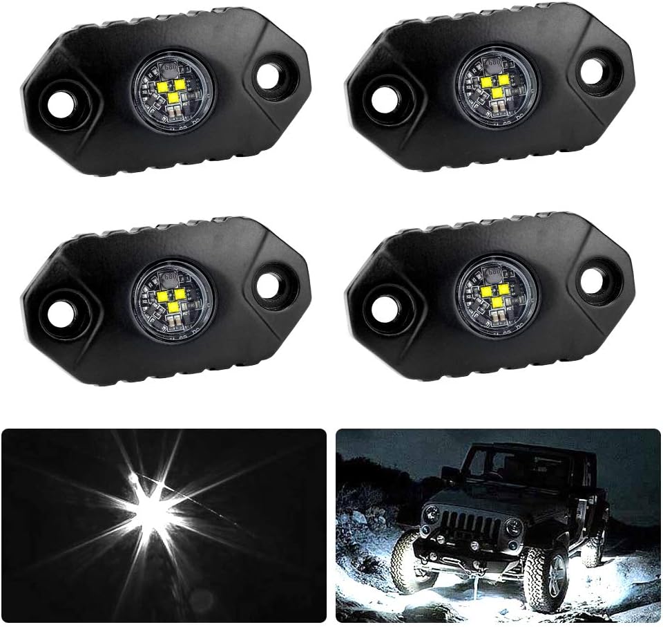 4WDKING White LED Rock Lights 2 Pods IP68 Waterproof Underbody Glow