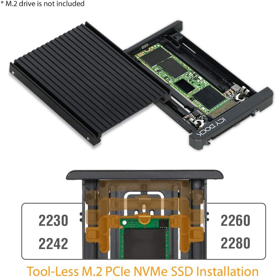 ICY DOCK (Tool-Less) M.2 PCIe NVMe SSD to 2.5" U.2(SFF-8639) PCIe SSD Converter Adapter - EZConvert MB705M2P-B