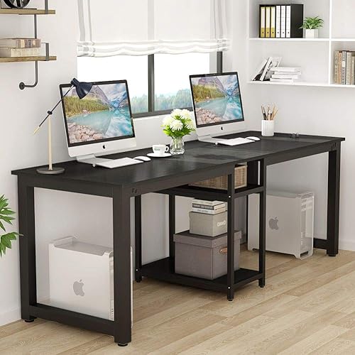 Tribesigns 78 Inches Computer Desk, Extra Large Two Person Office Desk with Shelf, Double Workstation Desk for Home Office(Black)