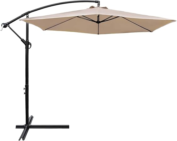 Amazon Com Devoko 10 Ft Patio Offset Cantilever Umbrella Outdoor Market Hanging Umbrellas With Crank Cross Base Suitable For Garden Lawn Backyard Deck And Poolside Beige Garden Outdoor