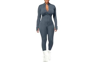 UOUA Womens Workout Set Two Piece Outfits Bodycon Long Sleeve Zipper Jacket & Leggings for Gym Tracksuit