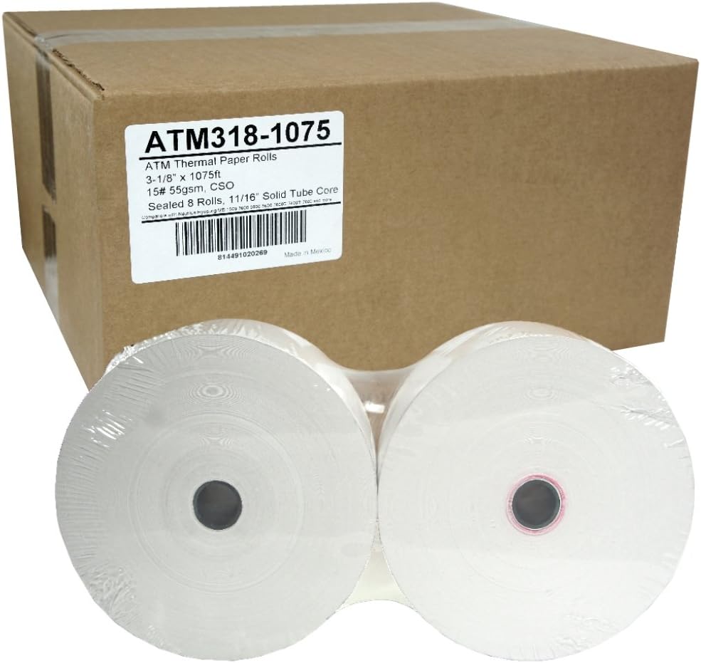 ATM Paper 3-1/8 x 1075, 55g, Sealed 8 Rolls Triton MB 1500 3000 5000 5600 7000D 7400T 7600
