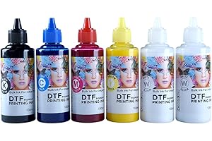 storcfe DTF Pigment Refill Bottle Ink, Transfer Ink Refill Use for ET-8550 XP-15000 L1800 R2400 All DTF Transfer Printers, Heat Transfer Printing Direct to Film (6-Pack, 2 White + BKCMY)