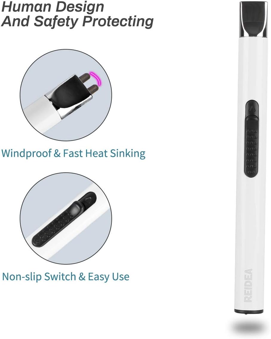 REIDEA Candle Lighter, Electric Lighter Camping Lighter Grill Lighter USB Lighter Plasma Arc with with Safe Protector Button,Perfect for Candle Cooking BBQ Fireworks (White): Home & Kitchen
