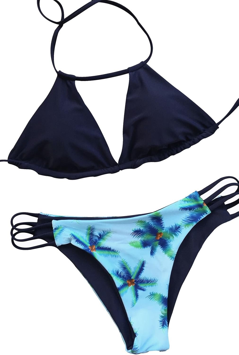 CUPSHE Fashion Women Blue Printing Reversible Halter Bikini Set (L