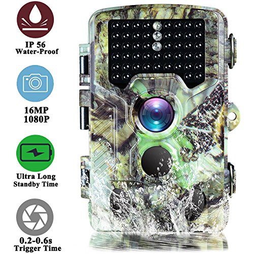 Woqoo Tracker Trail Camera 16MP 1080P 120Â° PIR Sensor Wildlife Game Hunting Camera 65ft with Night Vision 46pcs IR LEDs, 0.2s Trigger Time IP56 Waterproof Protected Design Game Camera for Thanksgiving