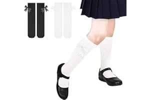 SPTRAMLE Girls Knee High Socks With Bows - Cotton School Uniform Long Socks for 4-12 Years, 2 Pairs